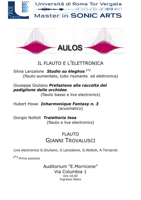 Aulos. Il flauto e l'elettronica. Locandina concerto del 18 Giugno 2014